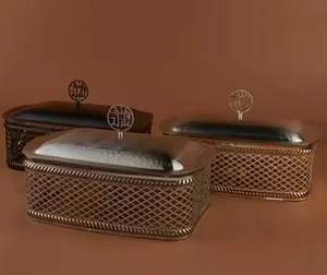 Cesta de Pan Decorativa de Metal de Lujo con Tapa, Cesta para Servir con Caligrafía Árabe, Organizador de Alimentos para Mesa de Comedor - Product Image 3