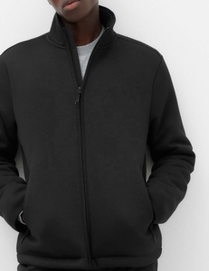 <b>Men's</b> Black <b>Fleece</b> <b>Jacket</b> Sherpa <b>Lined</b> Zipper Closure Casual Winter Outerwear Regular Fit Solid Color Knitted Polyester Shell - Product Image 4