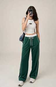 Conjunto Deportivo 2 en 1 para Mujer, Top Corto sin Mangas y Pantalones Anchos Verdes, Corte Holgado con Cierre de Cremallera - Product Image 2