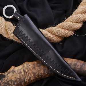 Couteau de camping Skinner à lame fixe en acier Damas de qualité industrielle, pointe tombante, avec trou pour le pouce, épaisseur 0,5 mm, par UA Supplies - Product Image 5