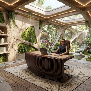 Ensemble bureau et chaise de direction moderne, surface en bois grainé 3D écologique et imperméable, bois de poirier, garantie 1 an, salon - Product Image 3