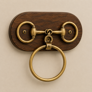 Porte-serviettes élégant inspiré de l'équitation, en forme de fer à cheval, avec un design décoratif en fer à cheval, finition métallique dorée antique - Product Image 5