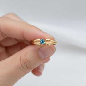 Natural Blue Topaz <b>Solitaire</b> <b>Ring</b> 925 Sterling <b>Silver</b> 14K Gold Plated Dainty Engagement Promise <b>Ring</b> December Birthstone - Product Image 3