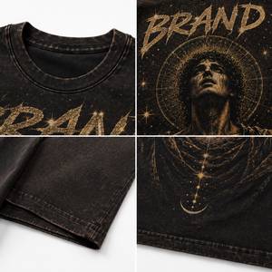 T-shirt personnalisé pour homme, vintage, délavé avec strass, manches courtes, 100 % coton, respirant, épais, vierge, OEM ODM - Product Image 4
