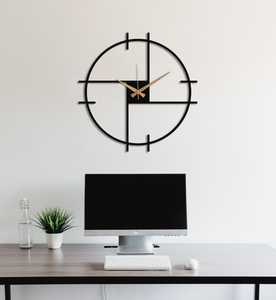 Horloge murale géométrique moderne en métal, horloge ronde abstraite design, horloge décorative noire et or, horloge contemporaine pour bureau, salon, maison - Product Image 1