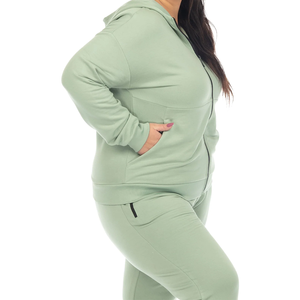 Conjunto Deportivo Unisex de Otoño Invierno, Talla Grande, Estampado Sólido, Forro Polar 100% Algodón, Cortavientos, Transpirable, Manga Larga, Cierre de Cremallera, Dos Piezas - Product Image 4