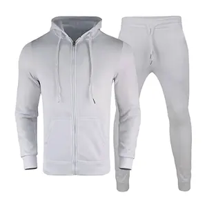 High Quality Customized 2023 Fashion Men's Tracksuit Set Full Zip-up Contrast Cord Fleece Hooded Sweatshirt & Pants Outfits
