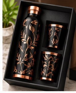 Juego de Botella de Agua de Cobre con Diseño Geométrico Negro, con 2 Tazas, Vaso de Viaje con Patrón Geométrico de Cobre, Caja de Regalo - Product Image 3