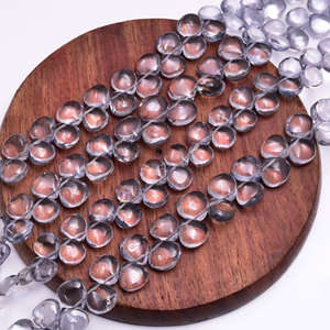 Cuarzo gris natural en forma de corazón liso 8 "pulgadas Cuentas de piedras preciosas hechas a mano Fabricación de hebras Joyas utilizadas en material de piedras preciosas - Product Image 3
