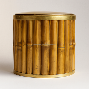 Boîte décorative en laiton et bambou Boîte de rangement pour bijoux en laiton incrusté de nacre Boîte de cirque - Product Image 1