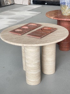 <span class=keywords><strong>Table</strong></span> d'appoint ronde en travertin rouge naturel au design nordique moderne et <span class=keywords><strong>table</strong></span> basse en pierre cannelée en travertin beige à vendre - Product Image 5