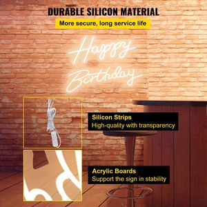 Luminosità regolabile LED insegna al Neon Happy Birthday-18 \ "X 8 \" 26 \ "X 7.5 \" bianco caldo per l'illuminazione festa Club - Product Image 4