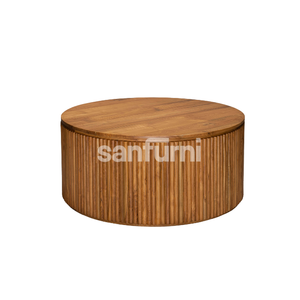 Meubles de salon, table basse ronde en bois massif, couleur acajou naturelle, sur mesure, À VENDRE - Product Image 3