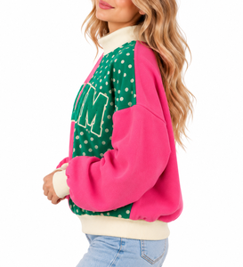 Sudadera de cuello alto a cuadros oversize para mujer al por mayor con bordado de letras personalizado, suéter tipo jersey - Product Image 2