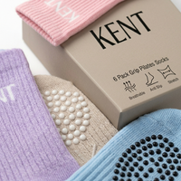 Lot de 6 paires de chaussettes de Pilates pour jeunes à marque privée, 100 % coton respirant, avec grip en silicone antidérapant, idéales pour l'entraînement, qualité supérieure