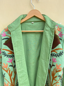 Handmade 100% Cotton Velvet Suzani Kimono Jacket | Autumn/<b>Winter</b> <b>Quilted</b> Breathable Eco-Friendly Boho Design Embroidery - Product Image 2