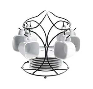 Modern Metal Coffee Mug Tree Holder with Saucer <b>Rack</b> 6 <b>Hook</b> Tea Cup Display Stand Kitchen Countertop Storage Drying Organizer - Product Image 1