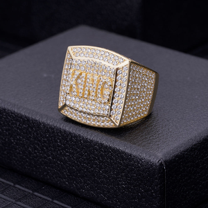 Bague King Letter en diamant de laboratoire, or 14 carats, style Hip Hop, bijou de luxe serti de diamants - Product Image 1