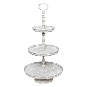 Soporte rústico de metal galvanizado de 3 niveles para pasteles, bandeja de servir blanca envejecida para exhibir cupcakes y postres. - Product Image 1