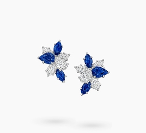 Luxury Marquise & Pear Vivid Blue Lab Diamond Floral Motif Botanical Solid <b>Stud</b> <b>Earring</b> in White Gold Prong Setting by RAAMAA - Product Image 4