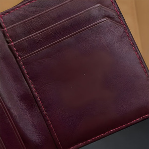 Burgundy Leather <b>Wallet</b> <b>Men</b> Bifold <b>Card</b> Slots Wine Red Shiny Embossed Texture Plain Interior Cash Storage Slim Compact Classic - Product Image 4