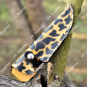Étui à couteau en cuir imprimé léopard exotique, en cuir de vache véritable, motif camouflage, fermeture à bouton-pression, boucle de ceinture verticale, étui de chasse EDC - Product Image 2