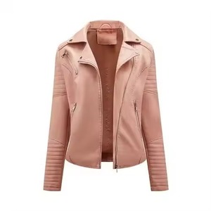 <b>Womens</b> Sheepskin <b>Leather</b> Biker <b>Jacket</b> Wholesale Stand Collar High Street Style Ladies Custom Brand <b>Long</b> Sleeve Winter Moto - Product Image 6