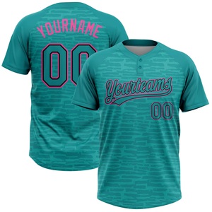 Maillot de softball professionnel Fastpitch, bleu turquoise et rose, en tissu performant anti-humidité, personnalisable par sublimation, pour équipe - Product Image 1