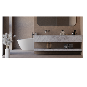 Lavabo de Baño Rectangular de Mármol para Encimera, Mueble de Madera, Diseño Moderno, Acabado Dorado, con Escurridor, 12L - Product Image 3