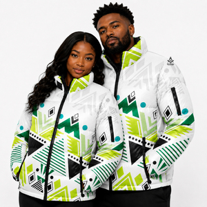 Heritage Masonic Regalia Men Geometric Print Puffer <b>Jacket</b> Windproof Winter Outerwear Stand Collar Zipper Closure Sporty Style - Product Image 3