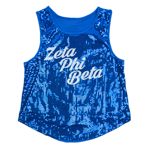 Zeta Phi Beta <b>Sequin</b> Tank <b>Top</b> Royal Blue Greek Letter Sleeveless Shirt Sorority Apparel Stylish Sparkle Summer <b>Top</b> - Product Image 1