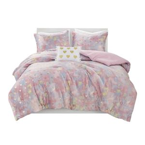 Full/Queen Size Plush <b>Comforter</b> <b>Set</b> & Throw Pillow Printed Metallic Design for Luxurious Home Decor - Product Image 3