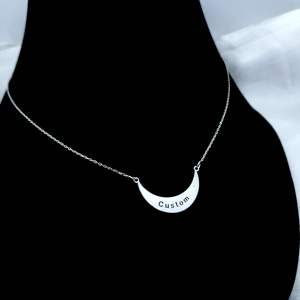 925 Sterling Silver Custom Crescent <b>Name</b> Necklace with Moissanite Cable Chain Trendy Style - Product Image 3