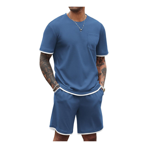 Conjunto de Camiseta y Pantalones Cortos para Hombre, Cuello Redondo, Color Sólido, Tejido Transpirable, Ropa Casual de Verano 2026, Venta al Por Mayor - Product Image 3