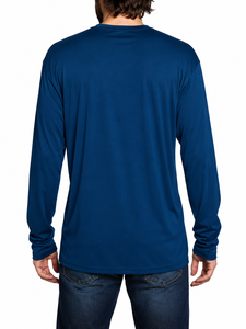 Custom Men Rash Guard Blank Plain Dark Blue Crewneck <b>Athletic</b> Workout T-Shirt Quick Dry Performance Rash Guard - Product Image 4