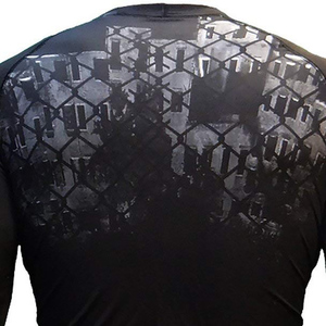 Men's Full Sleeve Rash Guard <b>Compression</b> <b>Shirt</b> Sublimation Print Quick Dry MMA Training Top <b>Black</b> Geometric Pattern Back Logo - Product Image 1