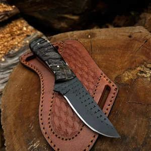 Cuchillo utilitario de vaquero de hoja fija de acero de Damasco, filo recto, longitud personalizada, funda de cuero, espiga completa, grado industrial, OEM - Product Image 1