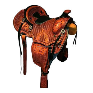 Selle de cheval de course Western Barrel exclusive de haute qualité en cuir véritable avec selle respirante confortable incurvée à la main - Product Image 2