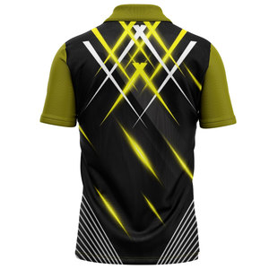 Polo de Hombre con Estampado Geométrico Negro y Amarillo, Manga Corta, Informal, Transpirable, Tejido de Poliéster, Diseño Deportivo - Product Image 2