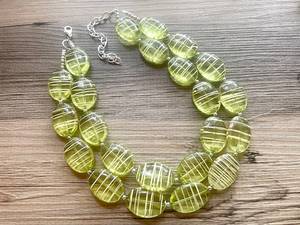 Green Oval <b>Beads</b> Statement Jewelry for Women Fashion Accessory Lime Green Striped Resin Necklace Double Resin <b>art</b> - Product Image 1