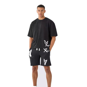 Ensemble de survêtement d'été respirant pour homme, imprimé couleur personnalisée, avec t-shirt à manches courtes et short, style streetwear décontracté, 2 pièces - Product Image 1