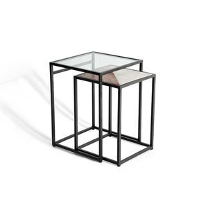 Set di Tavolini Moderni Contemporanei a 2 Pezzi in Vetro e Metallo per un Soggiorno Elegante - Product Image 2