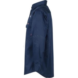 Sleeve Button Flame Retardant Snap FR Work <b>Shirt</b> Fire-Resistant Safety Workwear Men's Flame Resistant Navy Long Sleeve - Product Image 4