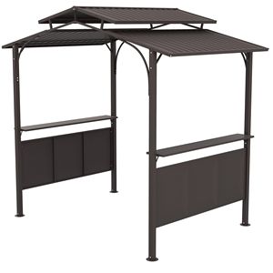 8FT X 5FT Brown Double Tiered Interlaced Polycarbonate <b>Roof</b> BBQ Grill Gazebo Steel Frame 2 Side Shelves Outdoor <b>Canopy</b> Pergola - Product Image 1
