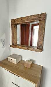 Rustic Reclaimed Solid Wood Wall <b>Mirror</b> <b>Square</b> Farmhouse Thick Timber Framed Accent <b>Mirror</b> Vintage Country Living Room Decor Art - Product Image 2