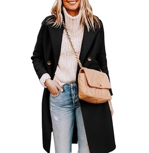 <b>Black</b> Color Blank Plain Woolen Winter Warm Single Breasted Outerwear <b>Trench</b> <b>Coat</b> <b>Plus</b> <b>Size</b> Windproof Elongated <b>Trench</b> Overcoat - Product Image 1