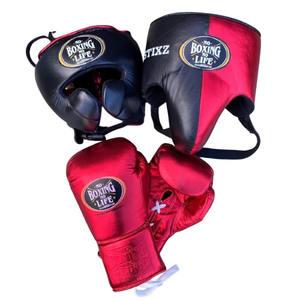 Ensemble de boxe professionnel de haute qualité en cuir de vachette véritable de la marque No Boxing No Life, pour l'entraînement et le sparring, couleur noir et rouge - Product Image 1