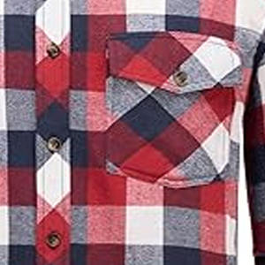 Chemise en flanelle à carreaux Buffalo pour homme, manches longues, col contrastant, poche poitrine à rabat unique, rouge et blanc, vente en gros, ODM - Product Image 3