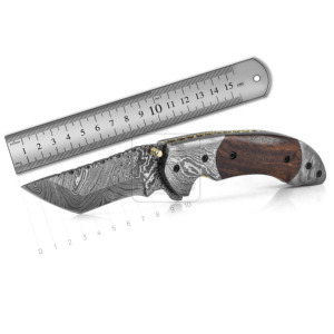 Couteau pliant artisanal en acier Damas, très demandé, DD-FK-579, manche en bois de rose, 190 mm, pour survie en extérieur, chasse, camping, poche - Product Image 4