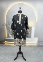 Kurta pour homme noir brodé à col mandarin avec motif feuille de blé, tenue ethnique traditionnelle pour mariage